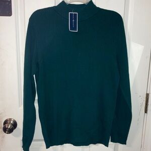 Karen Scott Spruce Night Pine Green Ribbed Mock Neck Sweater L